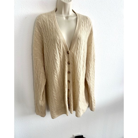 Reformation Cashmere Cardigan NWT Giusta Oversized Sweater Beige Sz L Cable Knit - Picture 5 of 9